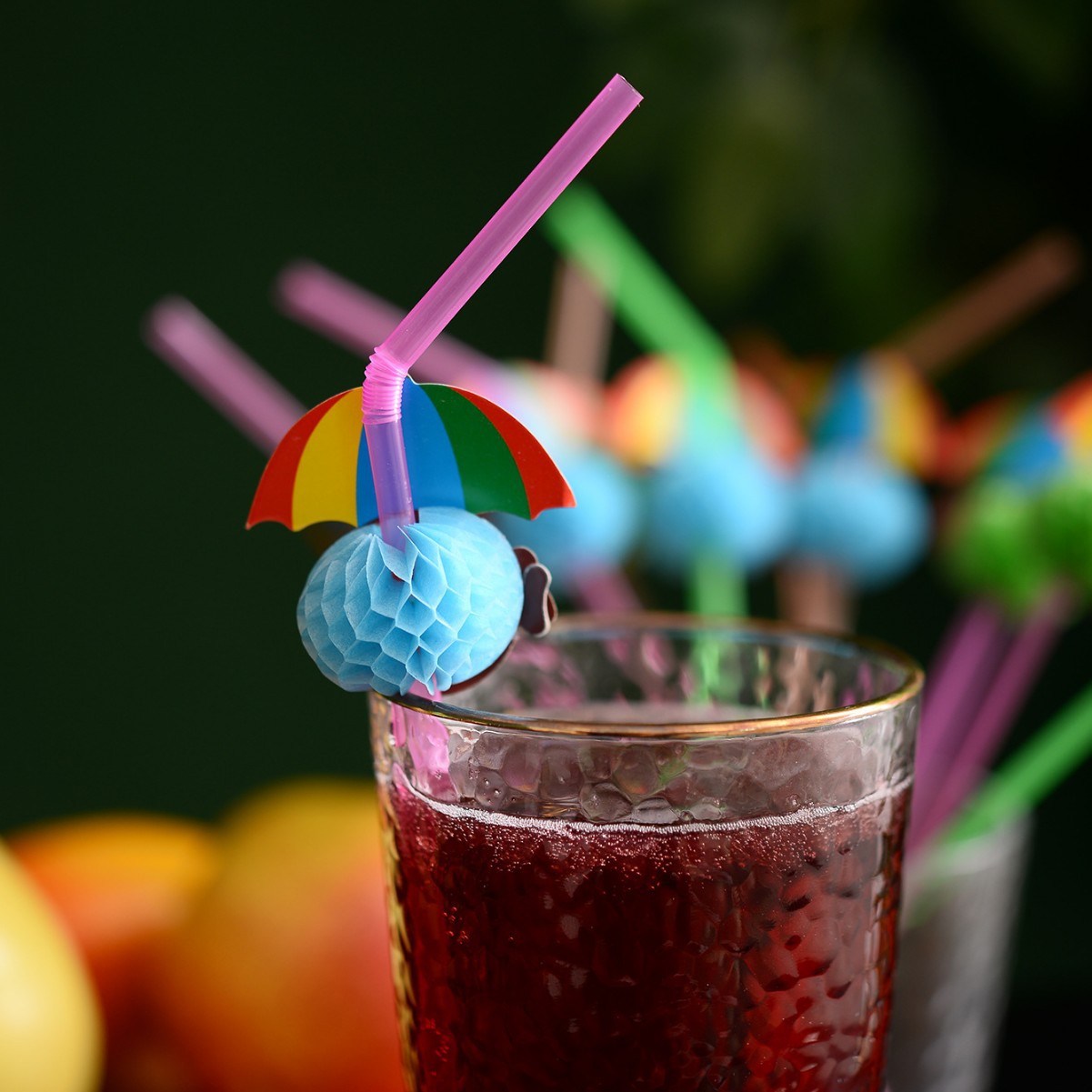 Fábrica en stock al por mayor creativo tridimensional forma de panal decoración de paja desechable plástico fluorescente color tira transfronteriza