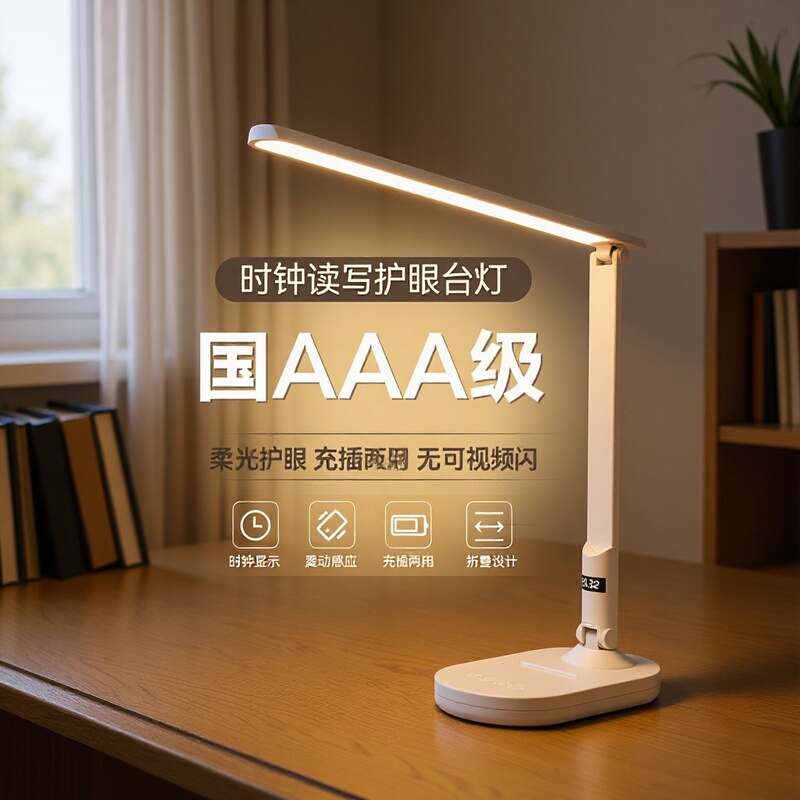 Led Desk Lamp with Dimming and Color Adjustment, Rechargeable, Suitable for Student Dormitory Desks, Bedroom Bedside Lamps, and Dedicated for Student Study