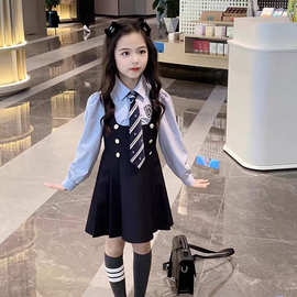 女童jk套装早秋季2025新款洋气时髦学院风儿童背带裙子衬衫小女孩