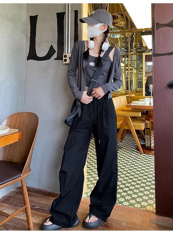 哥家商场同款女装2025美式工装裤女秋季薄款高腰垂感运动伞兵裤|undefined