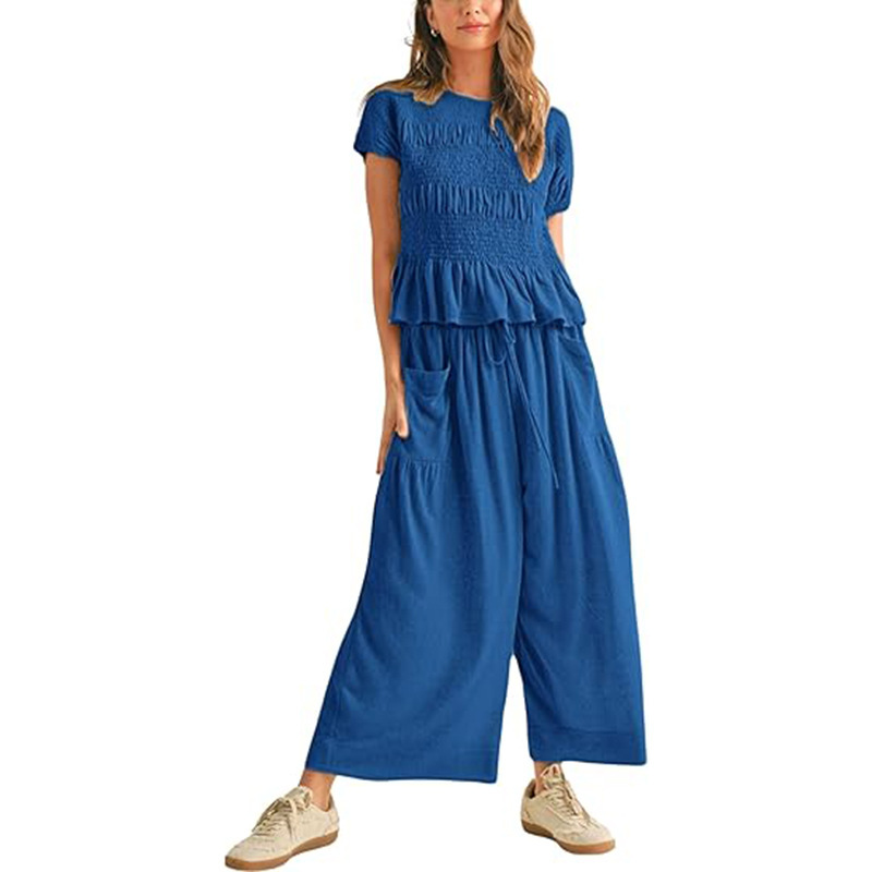 2024 春夏アマゾン TEMU ヨーロッパとアメリカの服弾性ウエストプリーツハイウエストワイドレッグパンツルーズカジュアル|undefined