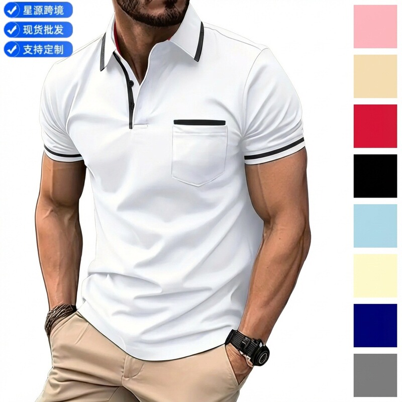 European and American Ins Cross-Border 2026 Summer Aliexpress Amazon Polo Shirt Button Pocket Men's Sports Polo Shirt