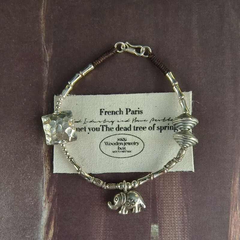 Autumn and Winter Retro Chiang Mai 925 Thai Silver Elephant Hand-Woven Square Plate Broken Silver Bracelet Fashion Female Niche Ins