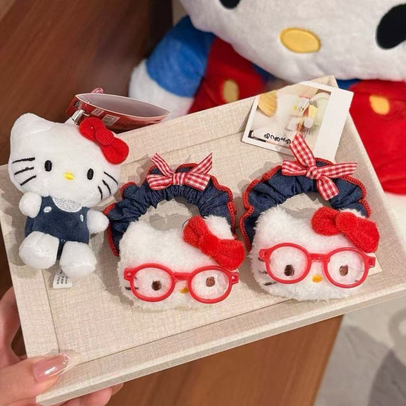 可爱古早眼镜Kitty猫牛仔发圈少女简约感扎马尾高弹力发绳皮筋|undefined