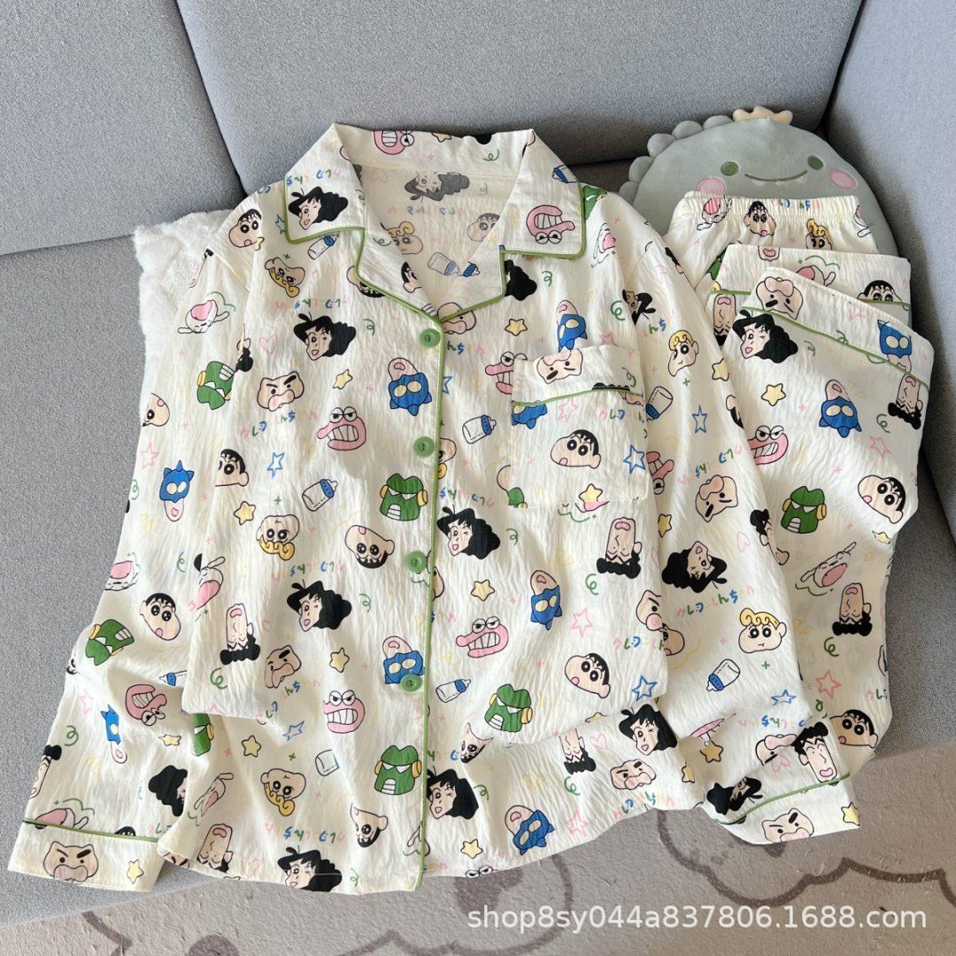 Dolce niña encantadora caricatura perro impresión pijama mujer primavera y otoño nuevo suelto pantalones largos de mangas largas set de ropa para el hogar