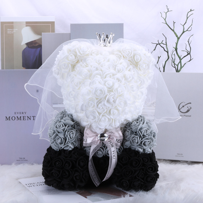 Flor preservada oso rosa 520 regalo del Día de San Valentín tienda de flores supermercado PE espuma flor abrazo oso rosa