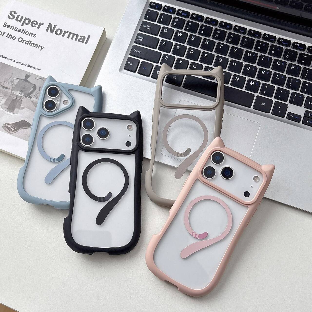Cat Ear And Tail Magnetic Phone Case For Fruit 17PROMAX Transparent Acrylic 16E Trendy 12/11_voghion.com