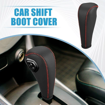 Cross-border supply, suitable for Chevrolet Trax and Sonic models, gear shift knob cover (Sürətlər qutusu və əl tormozu başlıqları) - black-leather-with-red-stitching