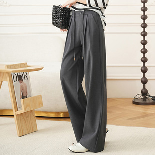 Off-white suit pants for women 2025 new lace-up loose wide-leg pants high-waist slim drape casual trousers