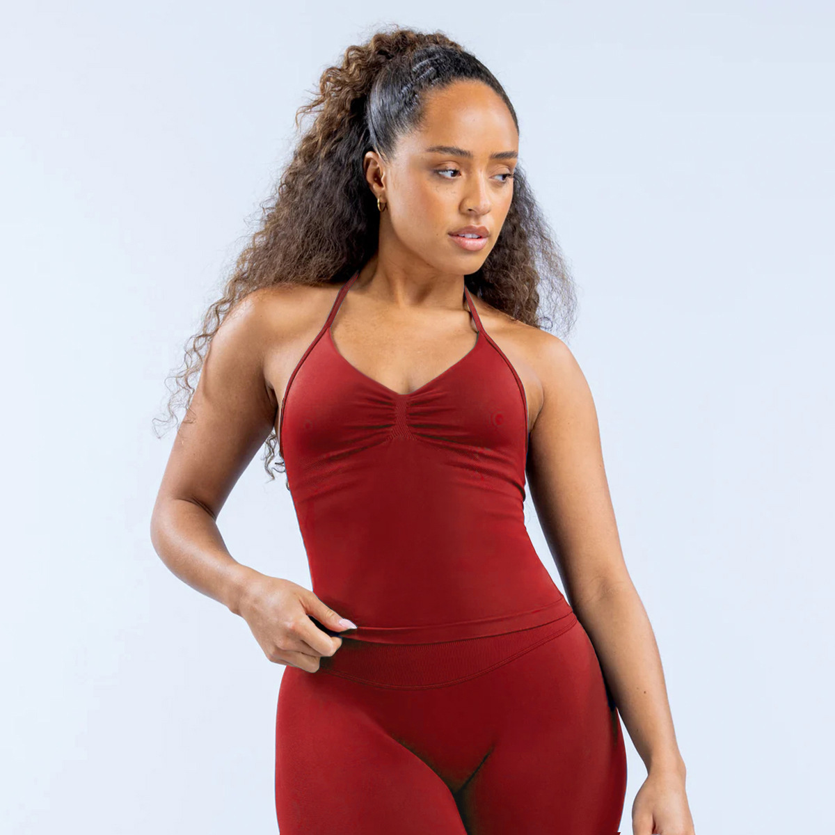 DFYNE Women's Halter Neck Sports Bra Padded Shockproof Yoga Top Backless Strap High Elastic Support Summer Fitness Vest_desvips.com
