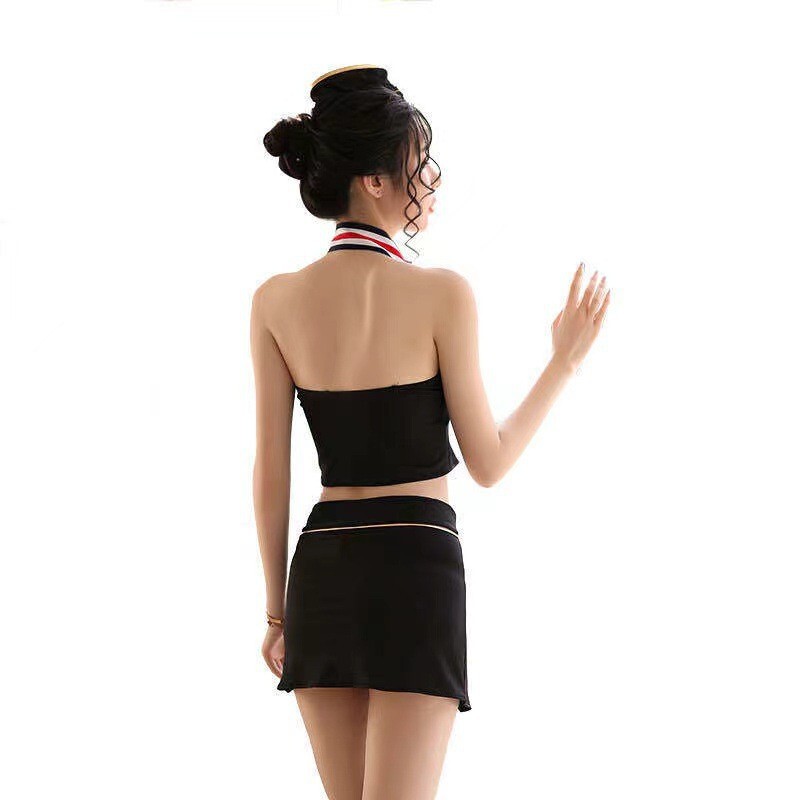 Sexy lingerie black stewardess uniform nightclub passion supplies perspective backless temptation suit generation