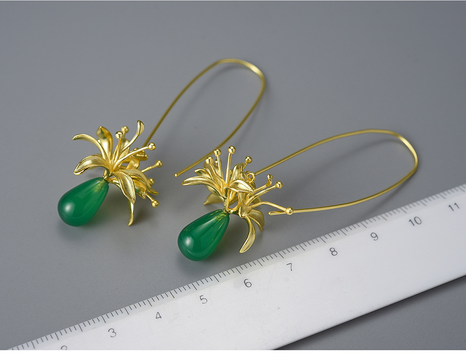 1 Pair 925 Sterling Silver Agate Flower Drop Earrings display picture 5