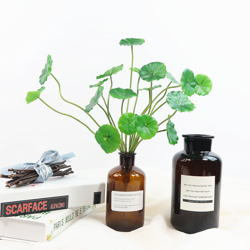 Simulated Green Plant Single Money Lotus Bouquet Plant Decoration Flowers and Plants Placed Green Leaf Copper Money Grass Japanese Zen Fake Grass