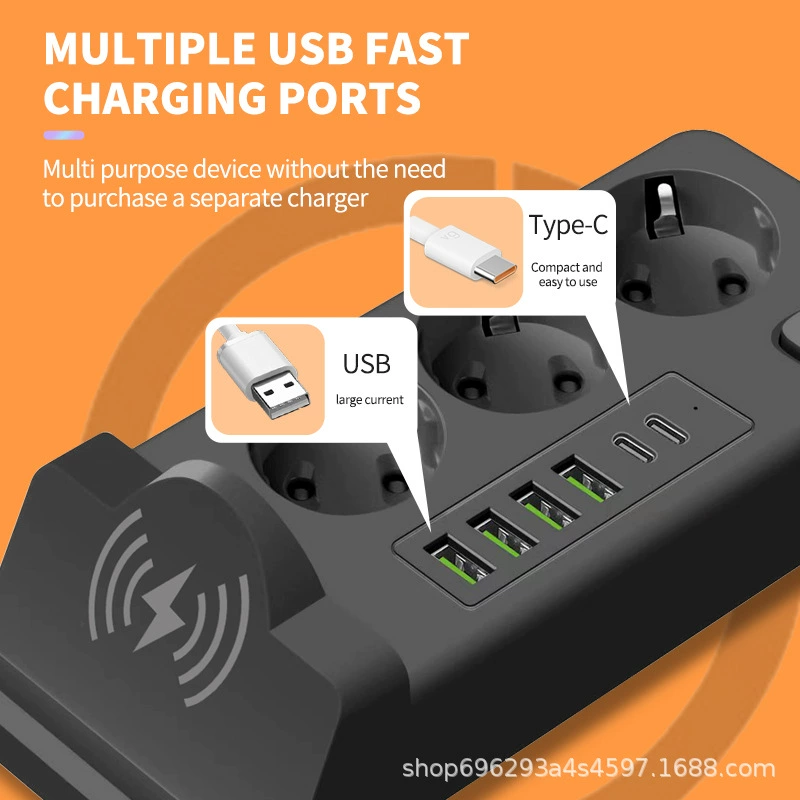 Европейский нормируемый беспроводной кабель зарядки мобильного телефона USB розетка PD многоразъемная кросс-бордерная иностранная торговля
