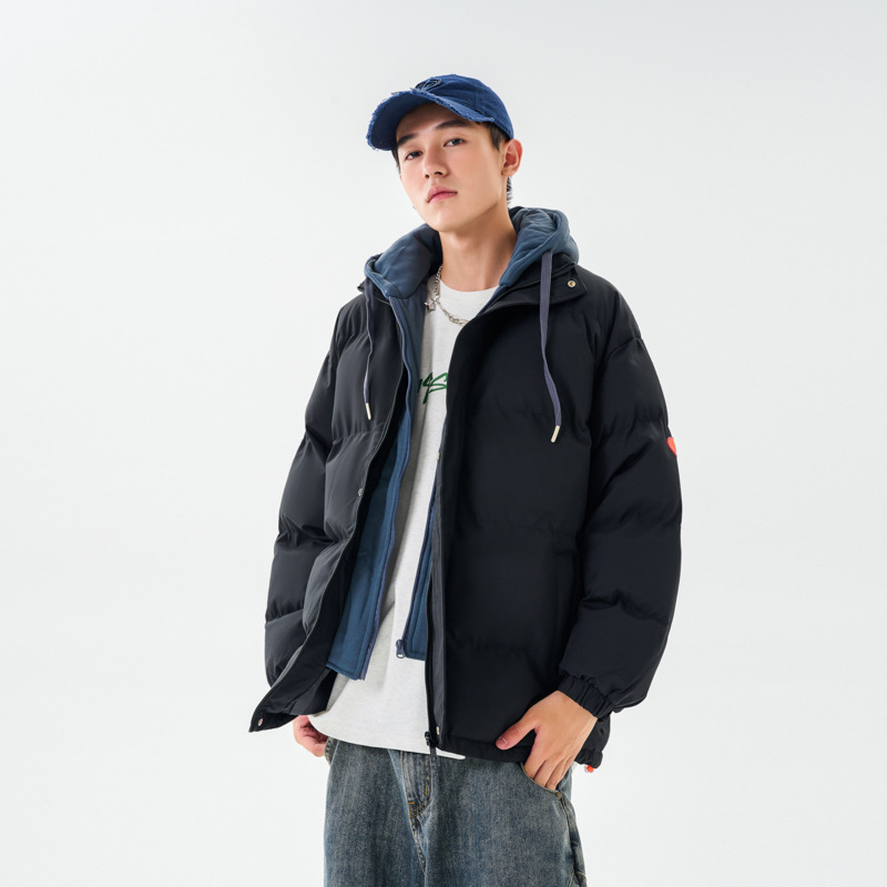 Nuevo abrigo de algodón acolchado estilo Hong Kong de los hombres suelta más tamaño falso Abrigo con capucha de dos piezas marca de moda engrosada ropa de invierno abrigo de algodón acolchado de pareja