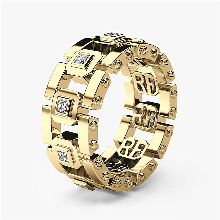 European and American Foreign Trade rock style geometric ring bracelet zircon circle wheel RF square ring European and American Foreign Trade rock style geometric ring bracelet zircon circle wheel RF square ring