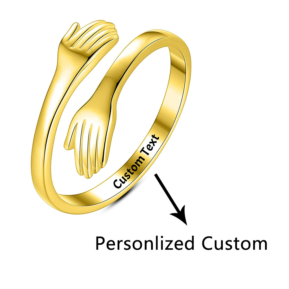 Customized Text Stainless Steel Hug Ring Laser Engraving Vacuum Plating Color-Preserving Jewelry Personalized Custom Ring