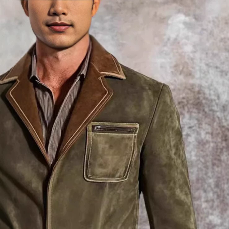 [British retro high-end jacket麂皮绒多口袋高档男户外做旧夹克]