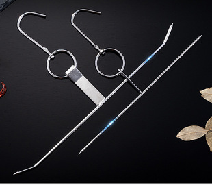 Hong Kong-style wide-style fork roasting ring single-word fork roasting needle serial fork roasting needle pork roast honey chicken wings hook stainless steel