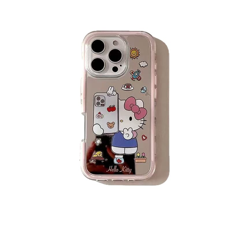 Lindo espejo selfie kt para iphone15 Apple 16ProMax funda para teléfono móvil 14 corazón de niña 13 dos en uno