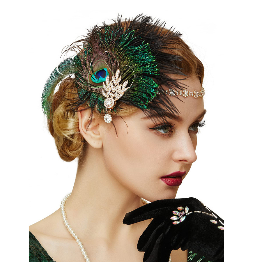 1920s European And American Vintage Hair Acc, Peacock Feather Alloy Rhinestone Headband, Costume Party Women's_voghion.com