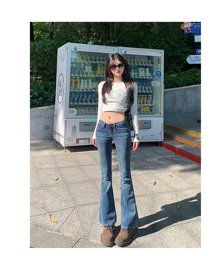 Retro flared jeans voor dames lage taille stretch slim fit broek_voghion.com