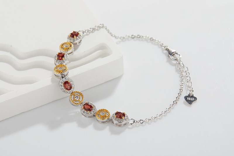 Geometric Pattern 925 Sterling Silver Crystal Garnet Geometric Bracelets