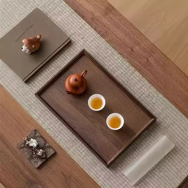 Nuevo estilo chino bambú madera rectángulo comedor hogar comercial té, café, bocadillos para el desayuno, bandeja simple de frutas secas