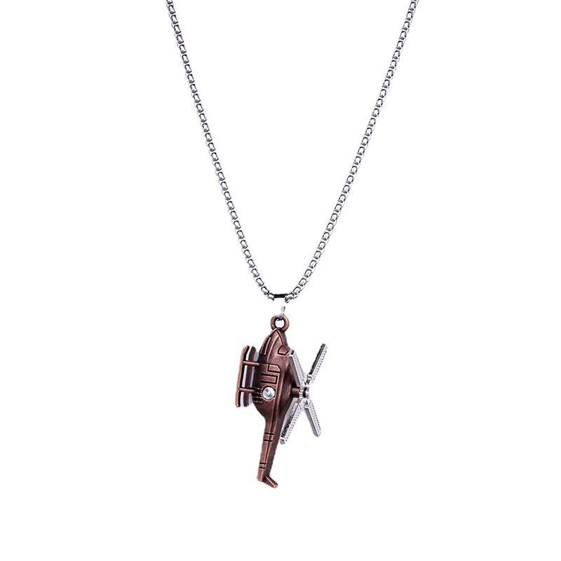 Version coréenne de Trampoline pour hommes, personnalité tendance, pendentif hélicoptère, collier de couple, cadeau pour femme, chaîne de pull hip-hop_voghion.com