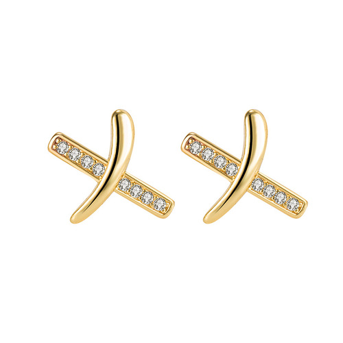 Korean style simple cross earrings for women English letter X earrings small and exquisite earrings plated s925 earrings college style