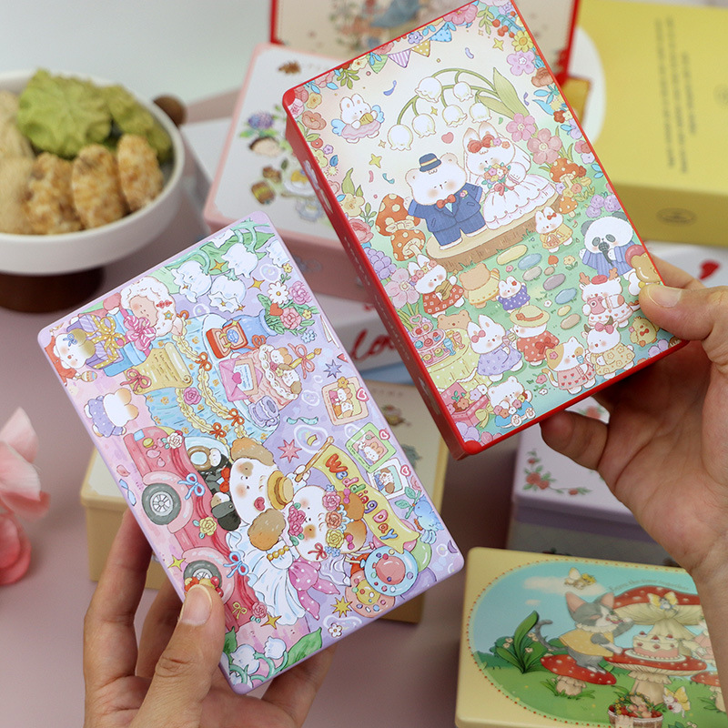 Nueva Caja de Dulces Cuadrada para Boda, Tarro de Dulces, Recuerdo de la Novia, Embalaje de Regalo, Caja de Hojalata con Diseño de Conejo