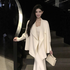 法式高级感气质翻领针织开衫女秋冬新款温柔慵懒风中长款毛衣外套