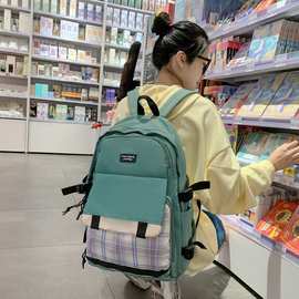 新款学生双肩包韩版时尚格子初高中校园书包休闲大容量电脑背包女