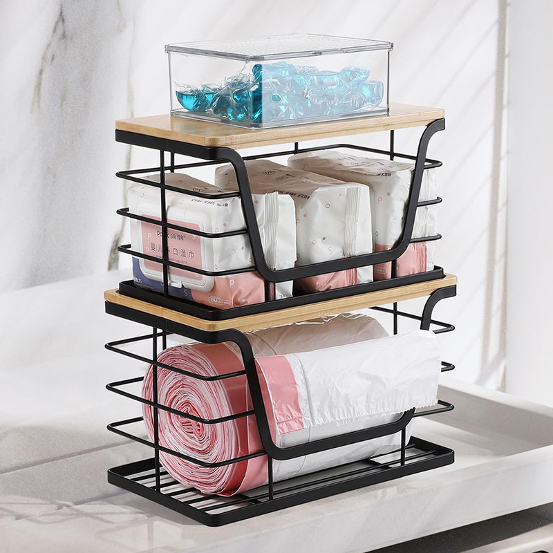 Multi-Purpose Kitchen Countertop Garbage Bag Storage Rack Spice Bottle Storage Rack Wall-Mounted Vegetable and Fruit Basket Wholesale