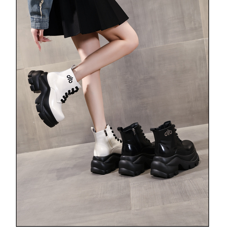 Boot nữ cổ cao đế dày platform 9cm, phong cách martin — màu đen chi tiết 15