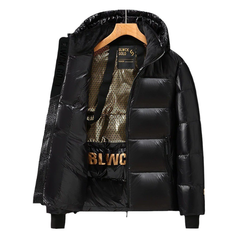 Зимняя новинка 2025: Утепленный пуховик черного и золотого цвета, укороченный и удлиненный, с капюшоном, простой, унисекс, для пар, глянцевый, модный