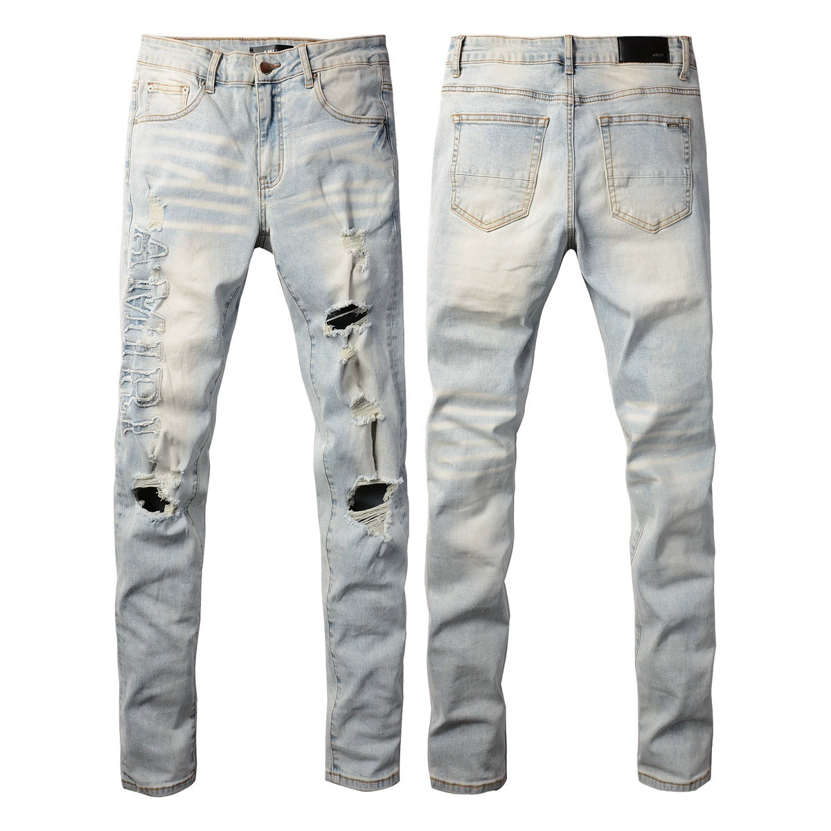 Джинсы (AMIRI) мужские slim с рваной отделкой, фасон зауженный