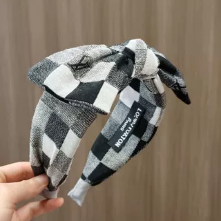 时尚潮流蓝白格子驴家蝴蝶结头箍大牌牛仔色舒适耐用百搭发饰女
