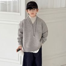 男童秋冬款毛衣假两件2025新款中大童装冬装儿童冬季加厚针织衫潮