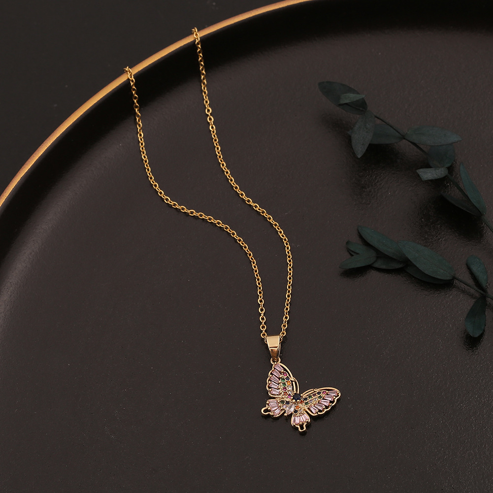 vintage butterfly color zircon copper necklace wholesale