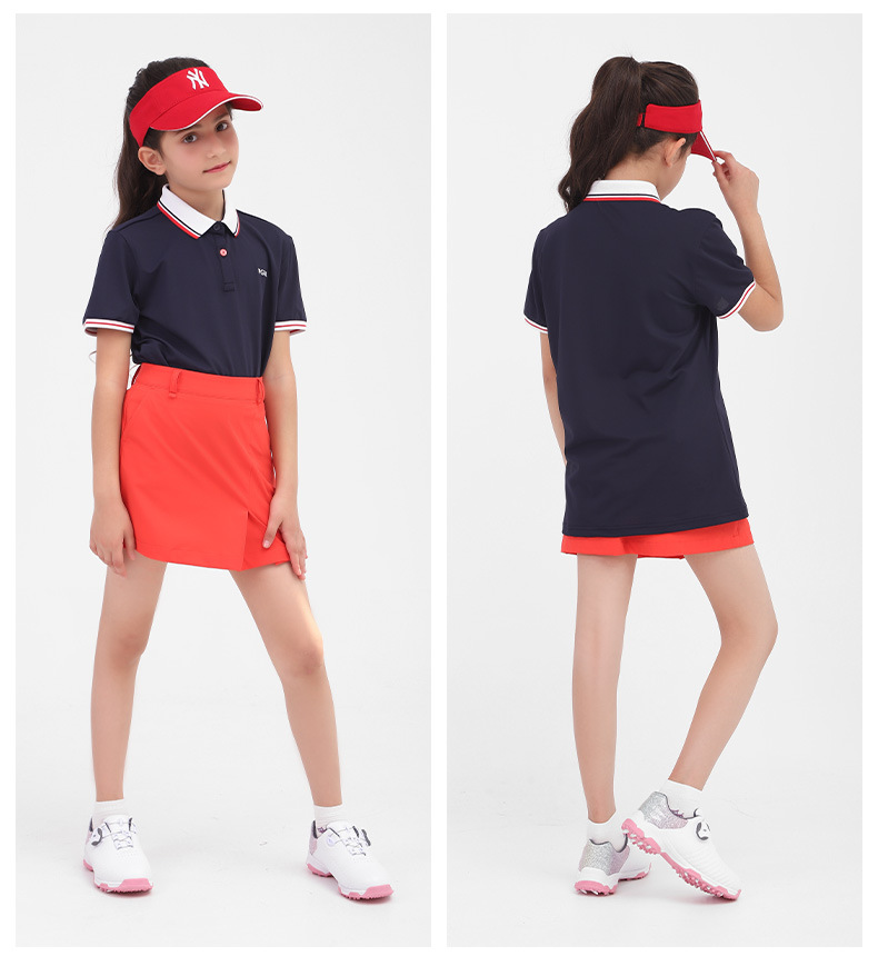Áo thun tay ngắn golf bé gái PGM – Thoáng khí, khô nhanh mùa xuân hè — YF413 màu hồng, YF411 màu tím nhạt, YF413 màu xanh nhạt, YF413 màu xanh hải quân chi tiết 9