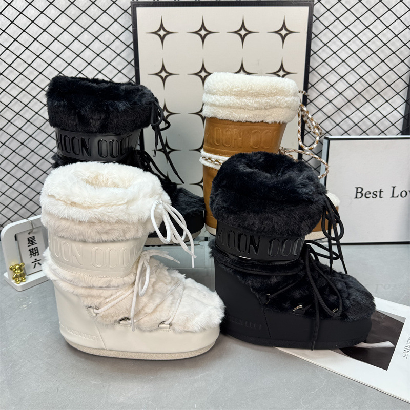 Winter non-slip keep warm ski high boots platform with shoelaces