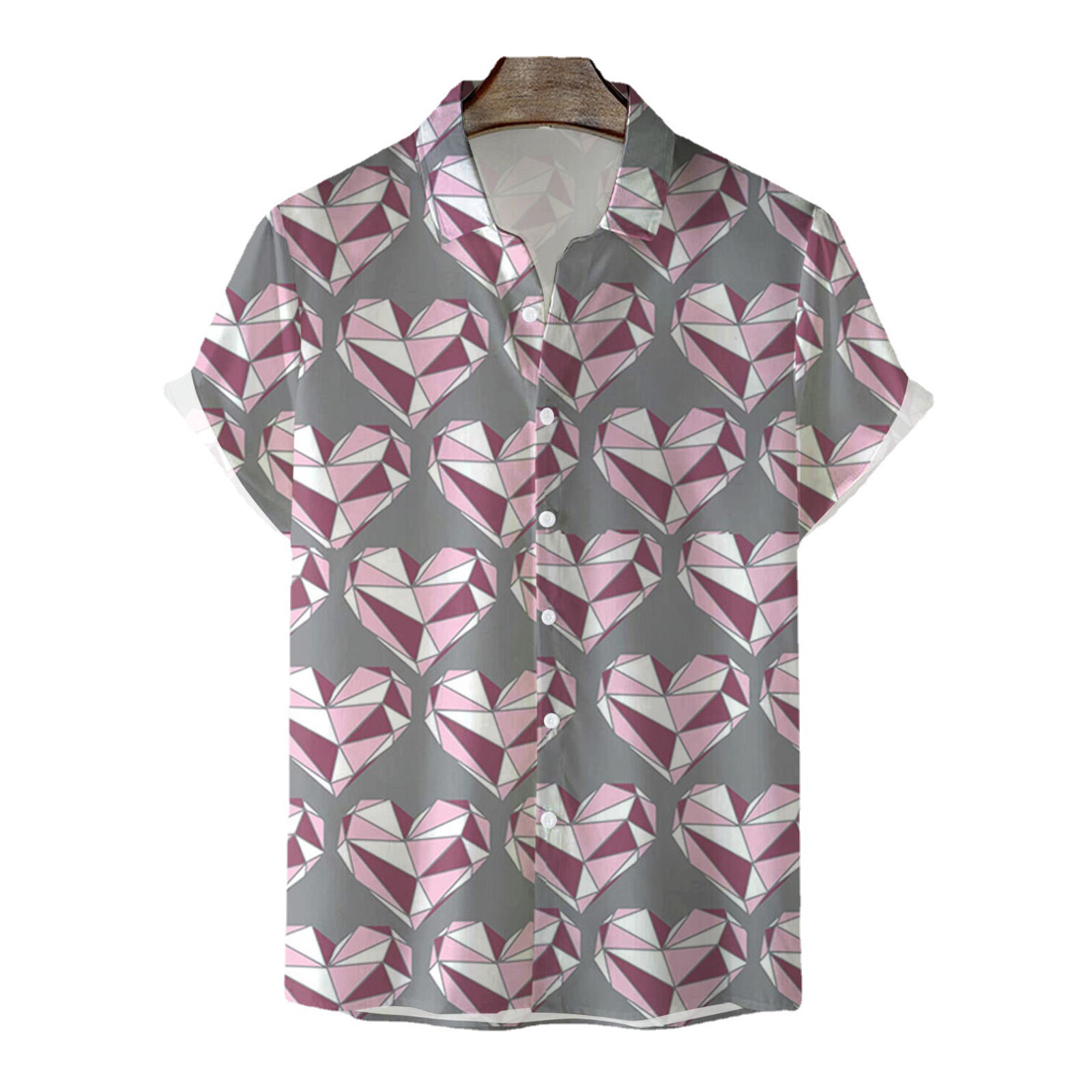 Chemise homme à manches courtes avec impression numérique 3D sur tous les côtés, chemise Saint Valentin_voghion.com