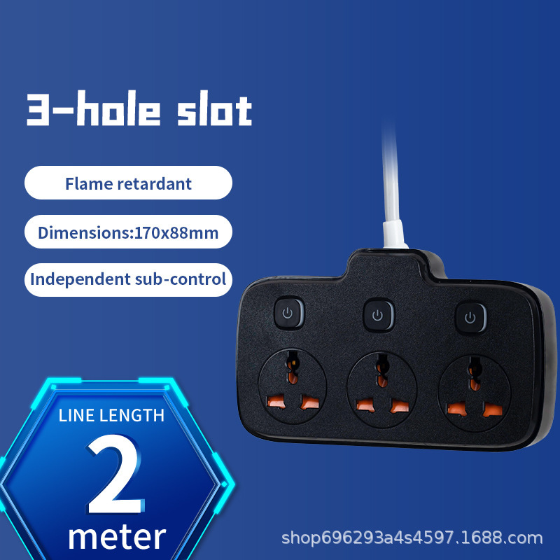 Negro Material PC uno a tres interruptores independientes Línea de 2 metros