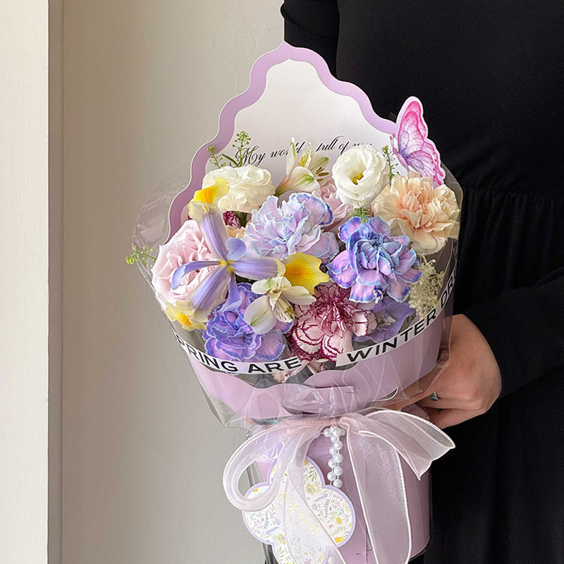 Qisejin nuevo producto mariposa voladora borde ondulado pieza moldeada engrosada DIY embalaje de flores hecho a mano floristería embalaje floral