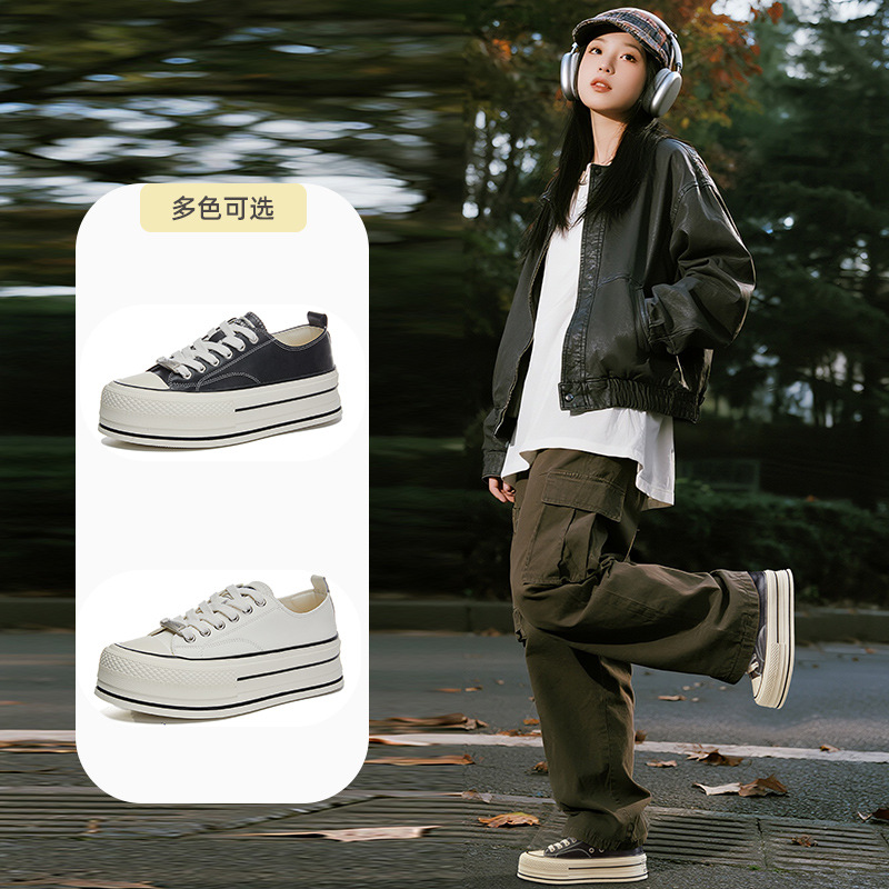 Genuine Leather White Sneakers for Women, 2026 Spring New Style, Thick-Soled Height-Increasing Casual Fashion Shoes, Comfortable and Versatile Sneakers for Women