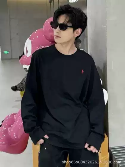 Original Quality Ralph@Ralph 25Ss Small Label Embroidered Logo Long-Sleeved Round Neck T-Shirt Men's and Women's Pullover Tops