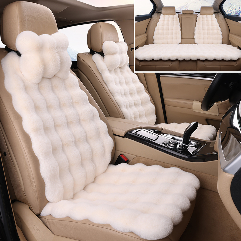 Qìchē Winter Car Seat Cushion Plush Warm Pad (Wool pad) - beige-full-car-five-seats-2-headrests
