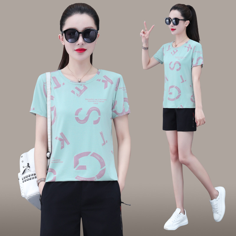 2023 camiseta transpirable de secado rápido de seda de hielo delgado simple para mujer de verano
