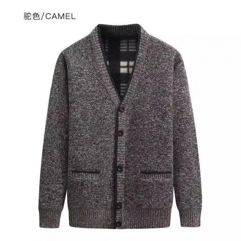 Comercio exterior profesional al por mayor invierno hombres de mediana edad más suéter de terciopelo cárdigan grueso con cuello en V para padres de mediana edad y ancianos